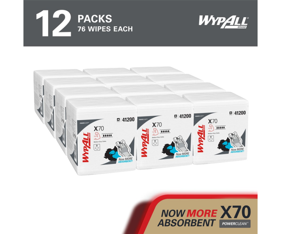 WypAll® PowerClean™ X70 Medium Duty Cloths (12.5 in. x 12 in., 76/Pack, 12 Packs/Case)